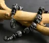 Vintage 14k Yellow Gold Skull Beads Bracelet Men 8MM Natural Stone Mens Beaded Bracelets 2024 HipHop Rock Best Friends Jewelry