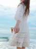 Casual Dresses Gypsylady French Chic Embroidery Mini Dress White Lace Hollow Out Tiered Summer Spring Long Sleeve Women Vestidos