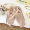 Trousers 2023 Winter New Baby Thicken Warm Casual Pants Cute Cherry Embroidery ldren Trousers Infant Girl Plus Velvet Harem Pants H240508
