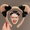 Fluffy Cute Bear Ears Bow Headband for Girls Spa Face cleaning Hairband Hair Hoops Plush Hairbands for Women Hair Accessories 240119