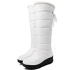 Sapatos de inverno à prova dwaterproof água mulher botas de neve 2023 pele quente pelúcia casual cunha joelho botas altas meninas preto branco sapatos de chuva senhoras