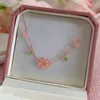 Pendant Necklaces Romantic Charm Pink Cherry Blossom Pendent For Women Korea Japan Zircon Flower Necklace Clavicle Chain Party Jewelry