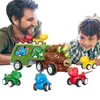 Kit di costruzione di modellini Camion di dinosauri Macchinine di dinosauri con luci lampeggianti Camion di dinosauri per bambini con 4 veicoli di dinosauri in gomma morbidaCarsvaiduryb