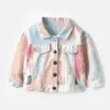 Jackor Spring Autumn Pink Girls Jean Jacket White Gradient Lång ärm denin för barn Ytterkläder Koreanska rockar Knapp Knapp