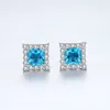 Retro Sapphire Stud örhängen europeiska amerikanska modekvinnor S925 Silver Micro Set Zircon Square örhängen Bröllopsfest örhängen smycken Valentins dag present SPC