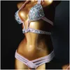 Damen-Bademode Venus Vacation V-Kragen-Strass-Bademode Daimond Bikini-Set Push-Up-Badeanzug Bling Stones Badeanzug 210305 Dro Dh19X