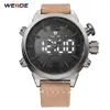 Weide Men's Analog LEDデジタルディスプレイQuartzムーブメントレザーストラップクロック数字腕時計