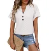 Women's T Shirts Fashion V-Neck Button Shirt Solid Colour Dot Loose Short Sleeve Top Official Store Korean Reviews Many Clothes