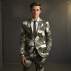 Herrdräkter geometriska kamouflage taktiska handgjorda kostym 3D digital tryckning cos fest nattklubb glänsande cool prestanda set