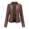 Women's Leather Faux Jacket Women 2024 Autumn Spring Moto Biker Zipper Coat Outerwear Brown Purple