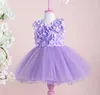 Robes de fille en Tulle bleu, motif Floral, col rond, tenue Tutu de princesse faite à la main pour occasions spéciales