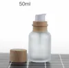 Frosted Glass Jar Cream Bottles Round Cosmetic Packaging Jars Hand Face Lotion Pump Bottle with wood grain cap SN5342