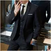 Men'S Suits & Blazers Mens Fashion Slim Suits Business Casual Clothing Groomsman Three-Piece Suit Blazers Jacket Pants Trousers Vest Dhmnl