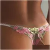 Women'S Panties Womens Embroidery Luxury Low Waist Mesh Hollow Out Thong Lingerie Sexy String Flower Women Underwear See Through Dro Dhvdq