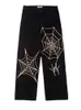 Erkekler Kot Hip Hop High Street Spider Web Baskılı Kot Erkek ve Erkekler Yeni Y2K Gevşek düz geniş pantolon gelgit markası Streetwearephemeralew