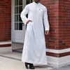 Vêtements ethniques sans genre à manches longues robe musulmane couleur unie lâche petit col montant boutons de style islamique du Moyen-Orient unisexe