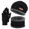 Bérets 3 pcs hiver tricot bonnet chapeau cou plus chaud gants polaire doublé crâne casquette infini foulards écran tactile mitaines pour hommes femmes