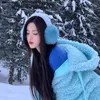 Berretti Blu Imitazione Capelli Caldi Paraorecchie Ispessiti Femmina Inverno Peluche Orecchio Studente Fresco e carino