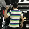 Designer of luxury T-shirt Quality letter tee short sleeve spring summer tide men and women t shirt T-shirt Rainbow stripe pattern tops tees Asian size M-4XL