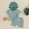 Set di abbigliamento Pudcoco Neonato Neonato Abiti estivi Stampa a righe T-shirt con cappuccio a maniche corte con pantaloncini elastici in vita 2 pezzi Vestito 0-3T