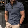 Men's T Shirts Lapel Button Shirt Breathable Summer With Zipper Patch Pocket Slim Fit Casual Top For Daily Wear