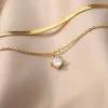 Crystal Zircon Round Charm Layered Pendant 14k Gul guldhalsband Set för kvinnor Charms Square Rhinestone Kvinnliga vintage smycken