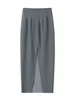 Jupes Mode Femmes Bureau Formelle Jupe 2024 Printemps Automne Élégant Slim Dos Fente Midi Gris OL