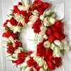 Flores decorativas 40 cm Corona de tulipán artificial Simulación Puerta de boda Decoración colgante de pared para el día de San Valentín Decoración de la madre