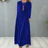 Casual Dresses Fall Spring Women Dress Round Neck Loose Solid Color Long Sleeve Pullover Soft Warm Ankel Längd Maxi