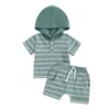 Set di abbigliamento Pudcoco Neonato Neonato Abiti estivi Stampa a righe T-shirt con cappuccio a maniche corte con pantaloncini elastici in vita 2 pezzi Vestito 0-3T