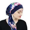 Vrouwen Satijn Gedrukt Tulband Hoed Stretch Breedgerande Slaapmuts Mode Pre-tie Tulband Wrap Head Cap Casual Durag Piraat hoed