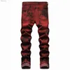 Jeans pour hommes Marque hommes jean de haute qualité mince cravate colorant neige lavage brique rouge Denim pantalon droit Vintage Streetwear mode pantalon décontracté L240119