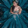 Luxury Emerald Green Sweetheart Ball Gown Quinceanera Dress For Girls Gold Applques Beads Lace Up Back Birthday Party Gowns Prom Dresses