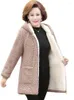 Women's Trench Coats 6XL Middle-aged Elderly Lamb Wool Coat 2024 Winter Plus Velvet Cotton Jacket Loose Mid-length Female Hooded Overcoat