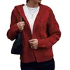 Suéter básico feminino de cor sólida, casaco elegante e grosso com capuz, cardigã aconchegante e elegante para outono e inverno