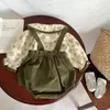 Ensemble de vêtements d'automne pour petites filles, chemisier à fleurs et short à bretelles, ensemble de vêtements verts coréens pour nourrissons nés, 7054, 240118
