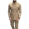 Abiti da uomo Costume Homme Bottoni dorati Safari Uomo 2 pezzi Festa nuziale Sposo Chiusura Colletto Slim Fit Blazer da lavoro