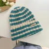 Berets Japanese Retro Color Matching Striped Knit Beanies For Women Autumn And Winter Loose Oversized Warm Ear Protector Stacking Hat