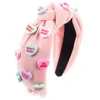 2024 Valentine's Day Letter Love Headband Female Wide Edge Knotted High-End Solid Color Fabric Hair Accessories 240119
