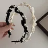 Mode eleganta pärlhårband svarta vita kvinnor pannband bowknot hoop party huvudbonad headpiece koreanska hårtillbehör 240119