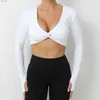 Completo da yoga Lycra Gym Top Donna Imbottitura Camicia sportiva Donna 2024 Top a maniche lunghe per donna T-shirt per fitness Abbigliamento yoga Crop Top NavyH24119