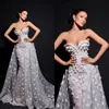 Luxo frisado pérolas sereia vestido de casamento 3d-floral apliques vestidos de noiva trem destacável varredura até o chão vestidos de noiva