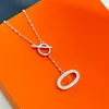 Designer Luxe S925 Sterling Zilveren Ketting Gegalvaniseerd 18K Goud Klassiek Varken Neus OT Gesp Ingelegd Diamant Paar Stijl Tweekleurig Dames Charme Sieraden Meisje Cadeau