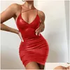 Grundläggande casual klänningar eleganta kvinnor vinterläder klänning nattklubb lady y midi rygglös ärmlös spaghetti strap party bodycon pr dh5l4