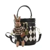 Französische Umhängetasche Damenmode Luxus Designer Reißverschluss Kleine Handtaschen Frau Leder Eimer Trend Kaninchen Anhänger Runde Trommeltasche