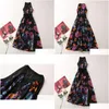 Basic & Casual Dresses European And American Womens Clothes 2023 Summer New Sleeveless V-Neck Fashion Black Flower Print Pleated Dres Dhktx