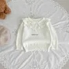 Pullover 2023 Autumn New Baby Girl Lotus Collar Sweater Solid Spädbarn Knit Toppar Kids Bottomskjorta Toddler Girl KniTTed tröja H240508