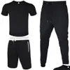 Men'S Tracksuits Track Suit Men T-Shirtaddshort Pantaddlong Pant 3 Piece Sets Outfit Street Wind Leggings Sports Casual Cotton T-Shir Dhidw