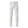 Jeans masculino slim fit branco com detalhe de patch de cristal lavagem desgastada