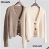 Women'S Sweaters Mohair Sweater Women Cardigans Winter V-Neck Soft Knitted Tops Outwear Solid White Brown Casual Woman Knitwear Sweat Dh1Mt